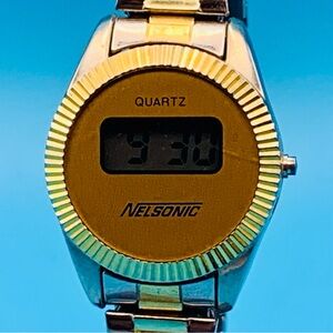 NELSONIC Vintage Women’s Digital Quartz Bracelet Wristwatch Two Tone Date Works